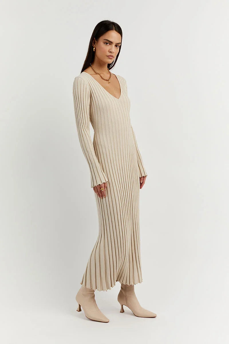 Gebreide midi jurk detail 2 Rina