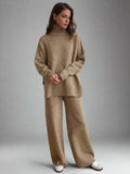 Gebreide set beige vooraanzicht Elke