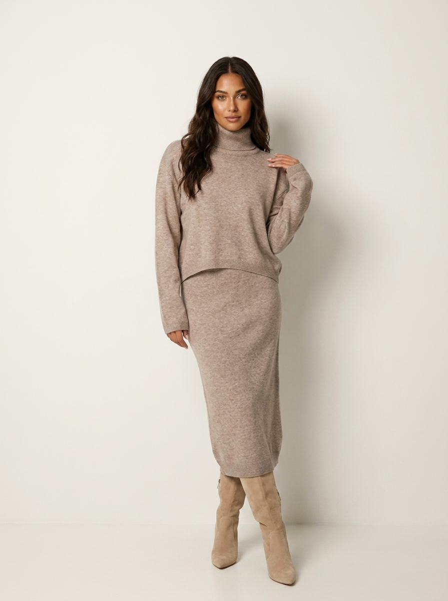 Gebreide set beige vooraanzicht Mirthe
