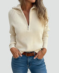 Half-zip trui beige vooraanzicht Valerie