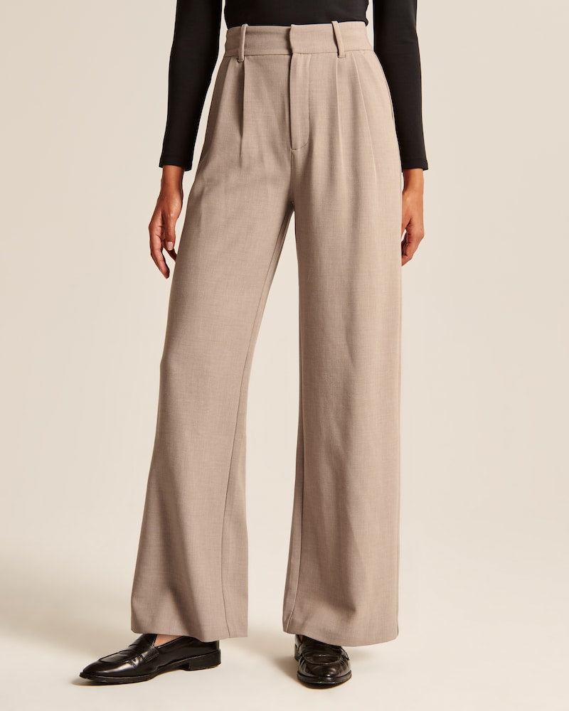 High waist pantalon taupe vooraanzicht Mirjam