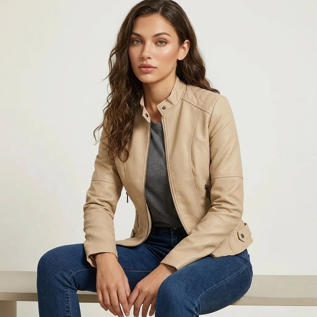 Jack van imitatieleer beige vooraanzicht Valentina