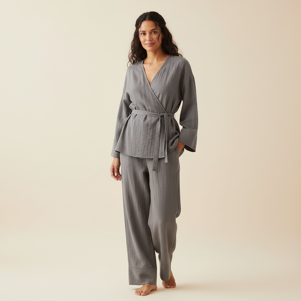 Kimono set grijs vooraanzicht Elise