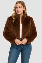 Korte winterjas bruin vooraanzicht Belle