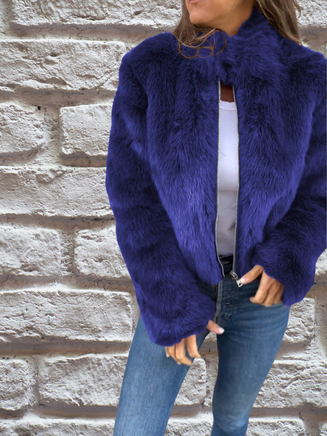 Korte winterjas blauw vooraanzicht Belle