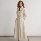 Lange blousejurk beige vooraanzicht Margot