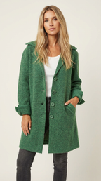 Lange mantel groen vooraanzicht Nadia