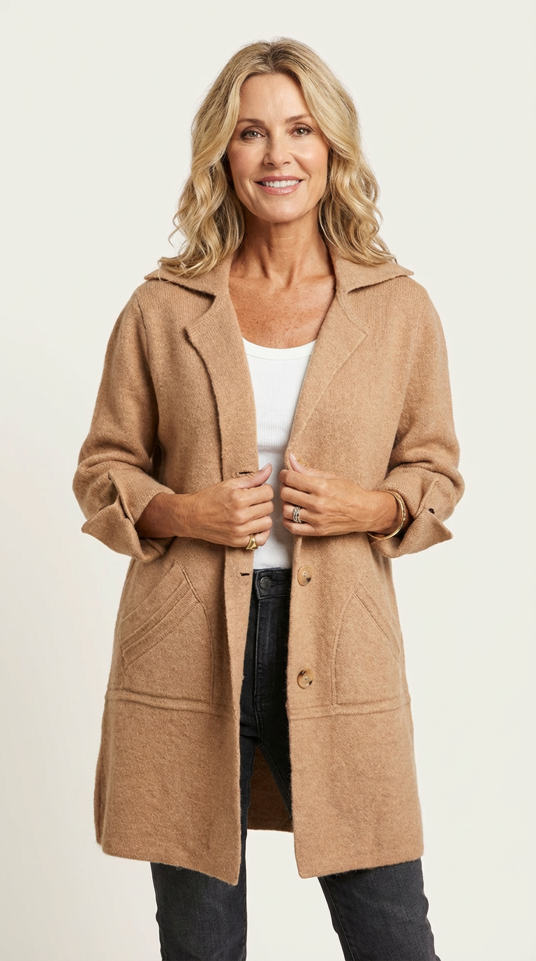Lange mantel khaki vooraanzicht Nadia