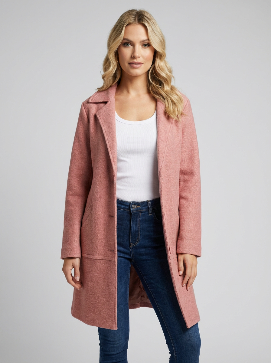 Lange mantel roze vooraanzicht Nadia
