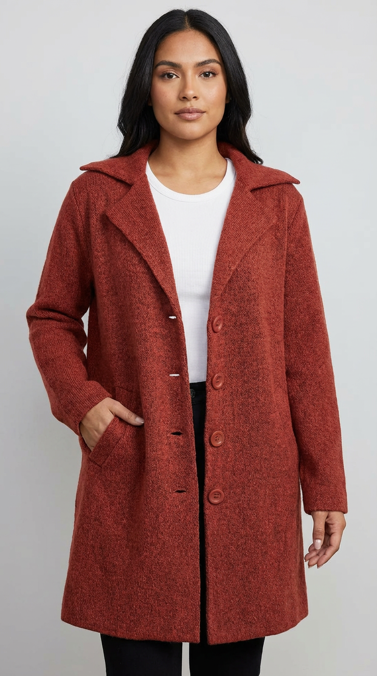 Lange mantel rood vooraanzicht Nadia