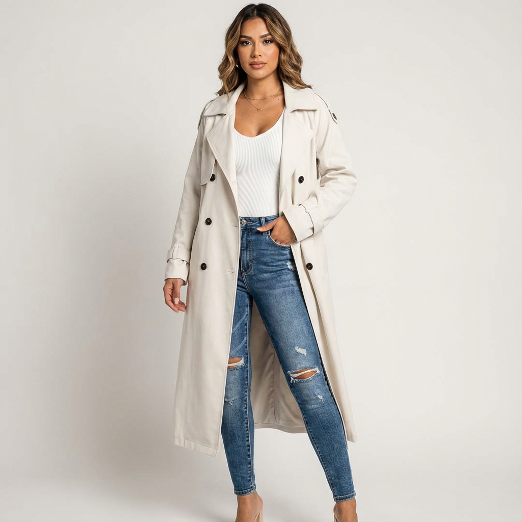 Lange trenchcoat detail 1 Sienna