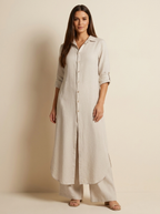 Linnen dames set met lange blouse en wijde broek