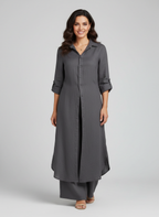 Linnen dames set met lange blouse en wijde broek
