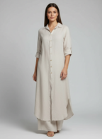 Linnen dames set met lange blouse en wijde broek