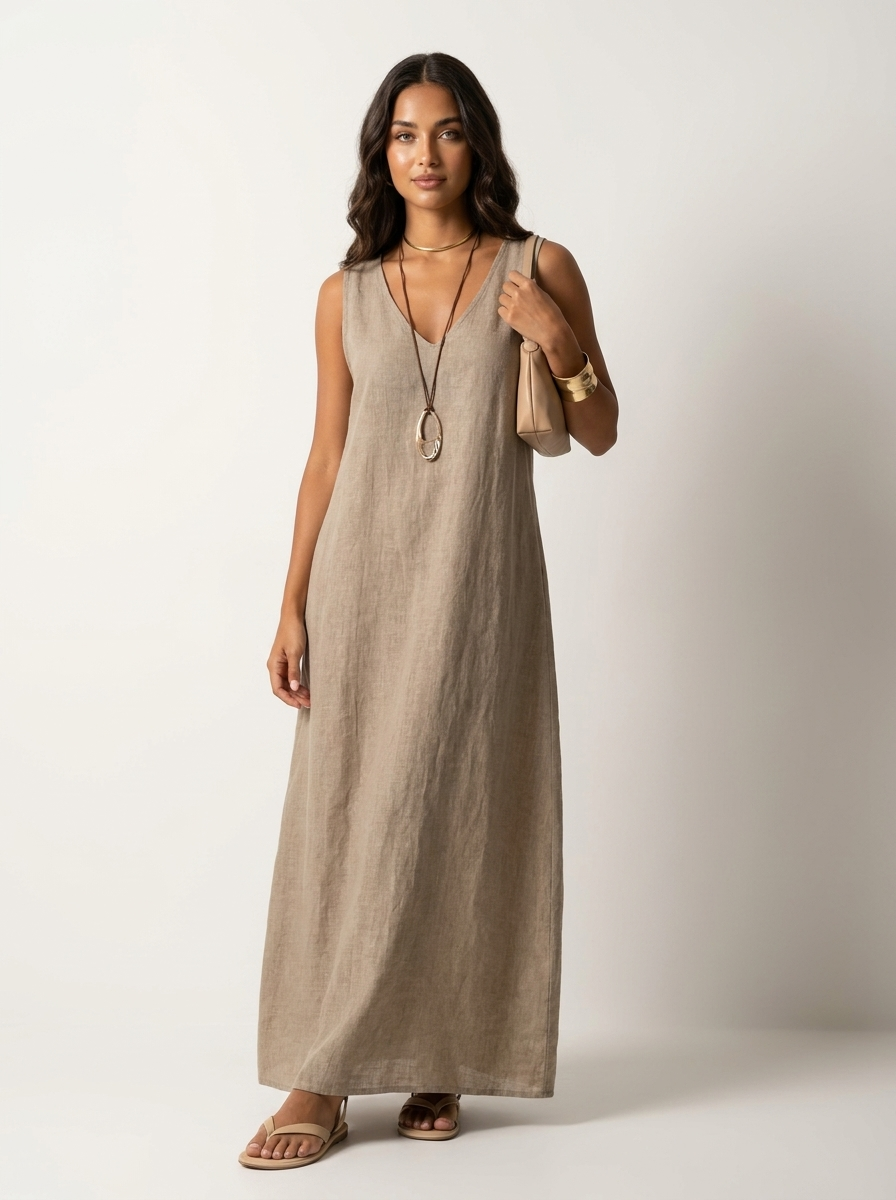Linnenlook maxi damesjurk - Eva