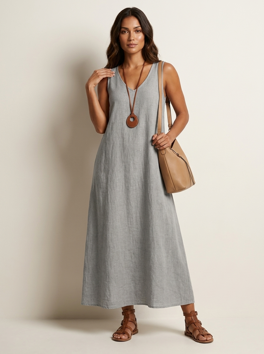 Linnenlook maxi damesjurk - Eva
