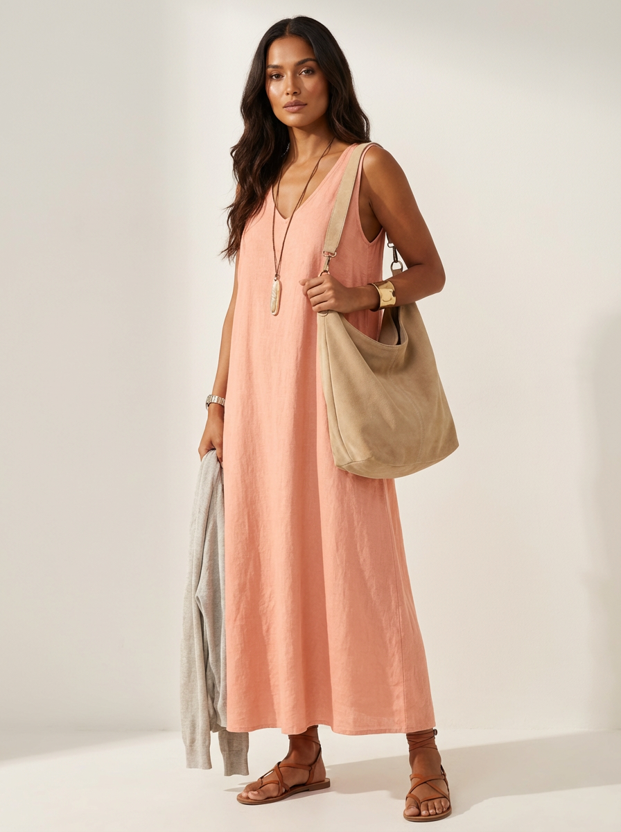 Linnenlook maxi damesjurk - Eva