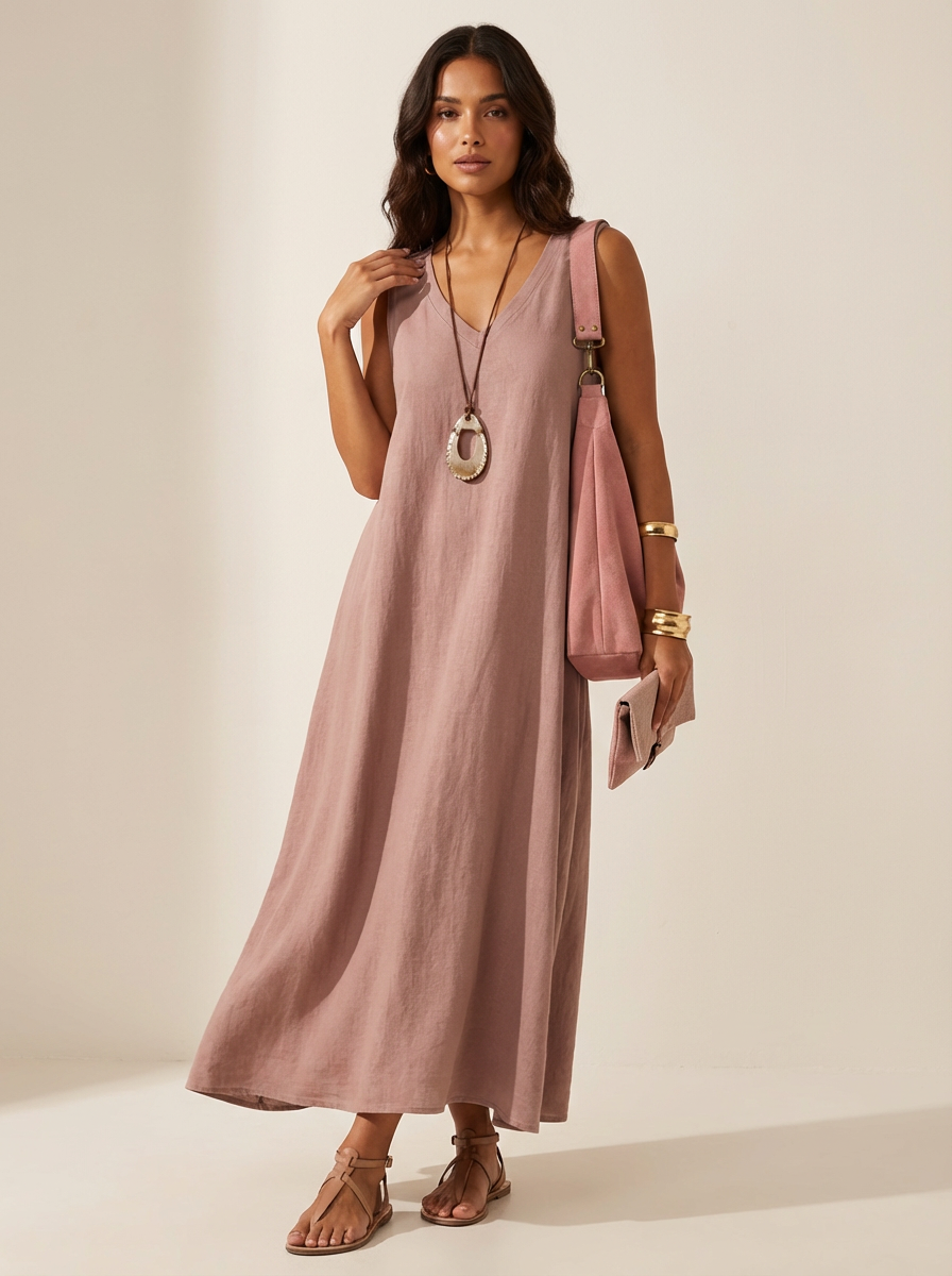 Linnenlook maxi damesjurk - Eva