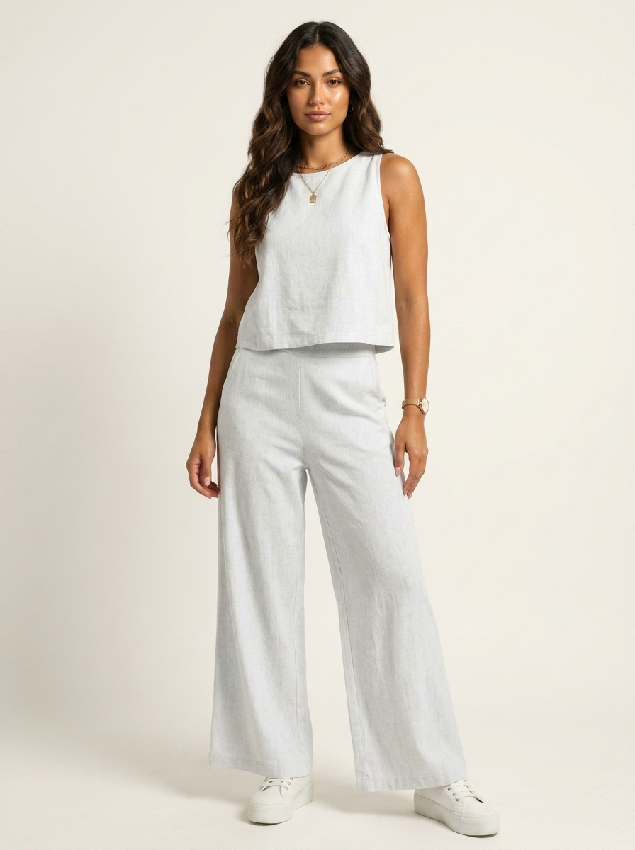 Linnenlook tweedelige set met wijde broek - Elsa