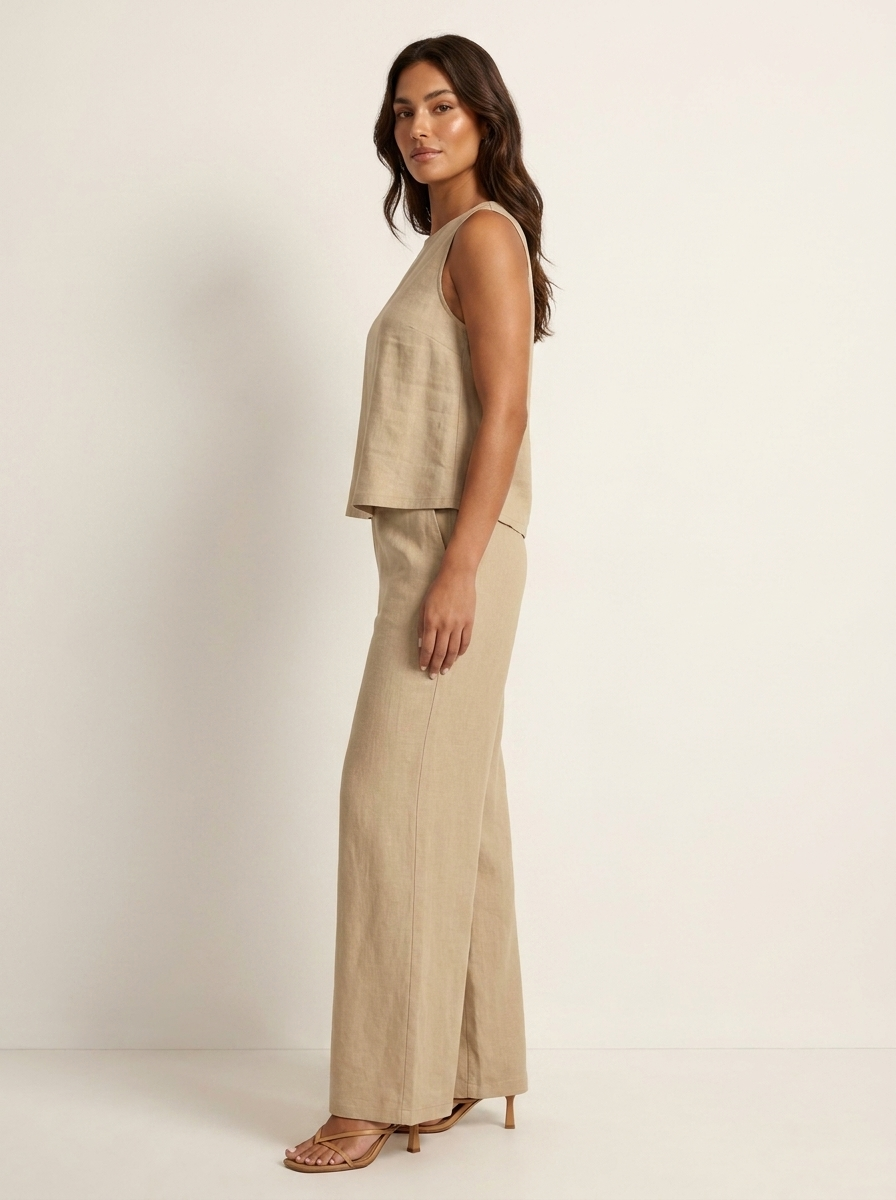 Linnenlook tweedelige set met wijde broek - Elsa