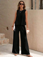 Linnenlook tweedelige set met wijde broek - Elsa