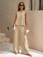 Linnenlook tweedelige set met wijde broek - Elsa