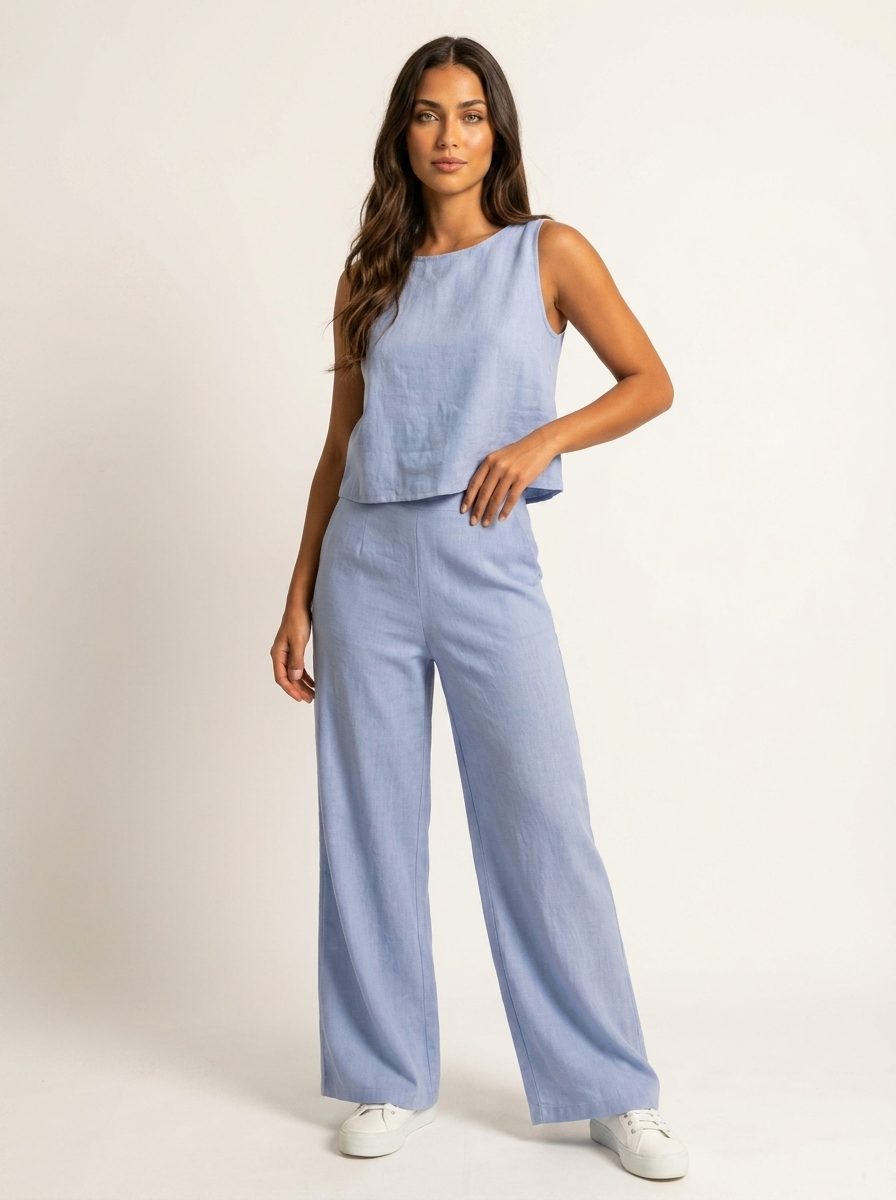 Linnenlook tweedelige set met wijde broek - Elsa