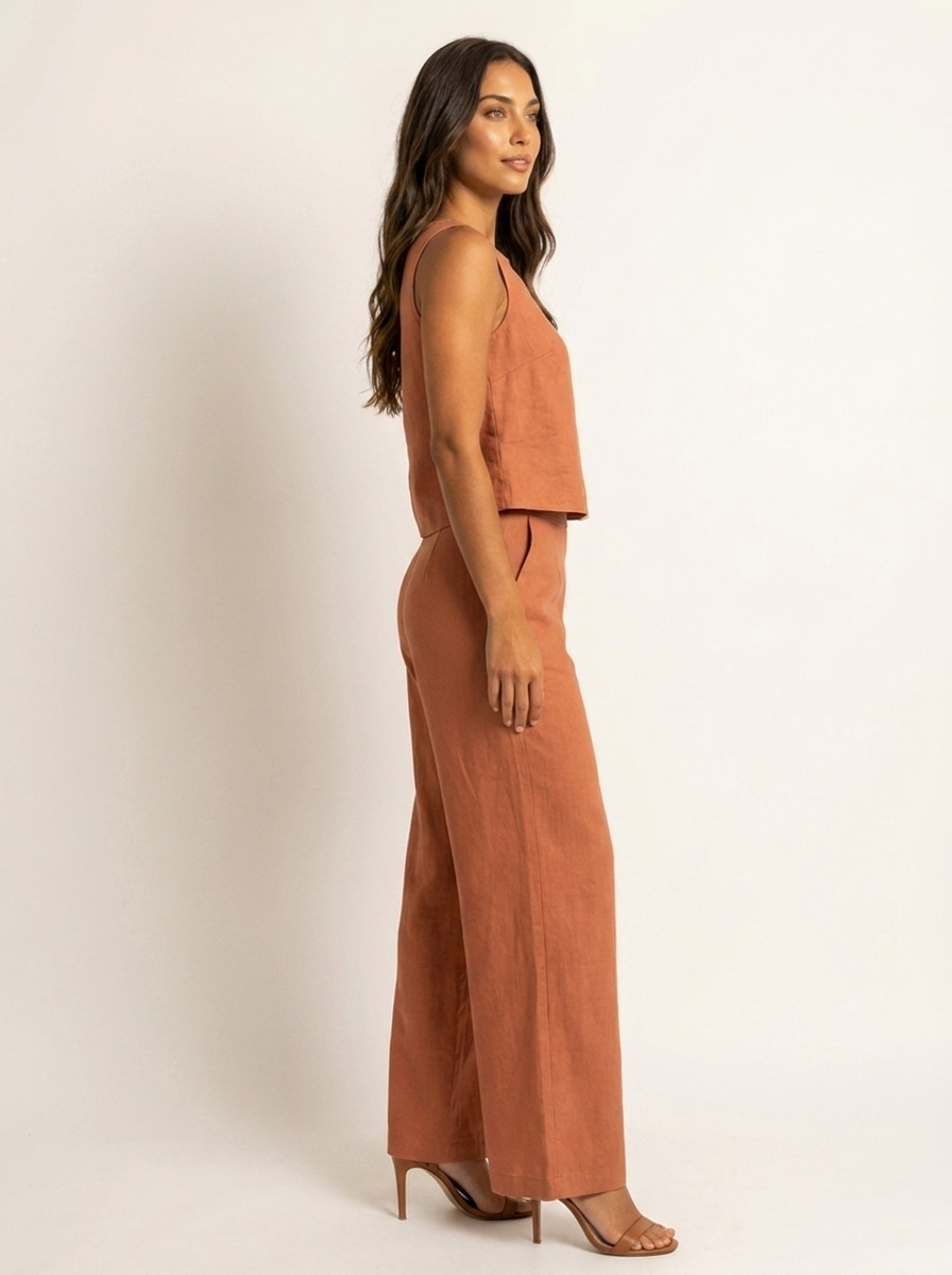Linnenlook tweedelige set met wijde broek - Elsa