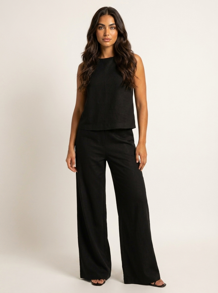Linnenlook tweedelige set met wijde broek - Elsa