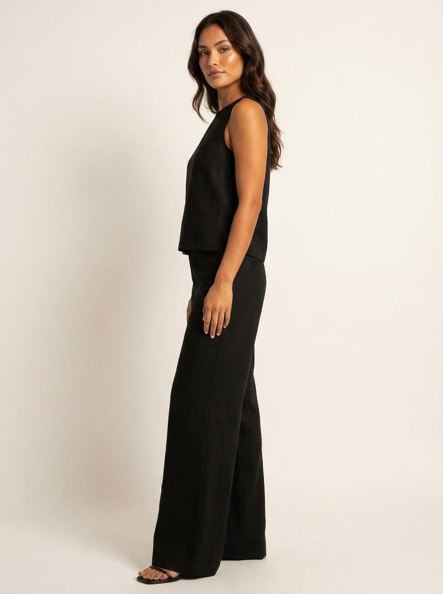 Linnenlook tweedelige set met wijde broek - Elsa