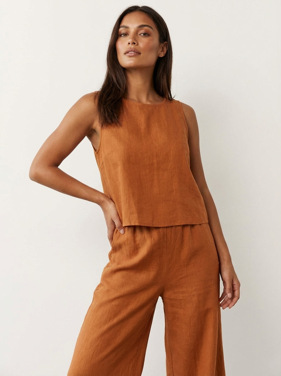 Linnenlook tweedelige set met wijde broek - Elsa