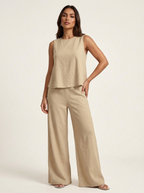 Linnenlook tweedelige set met wijde broek - Elsa