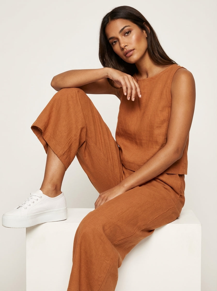 Linnenlook tweedelige set met wijde broek - Elsa