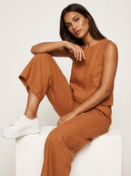 Linnenlook tweedelige set met wijde broek - Elsa