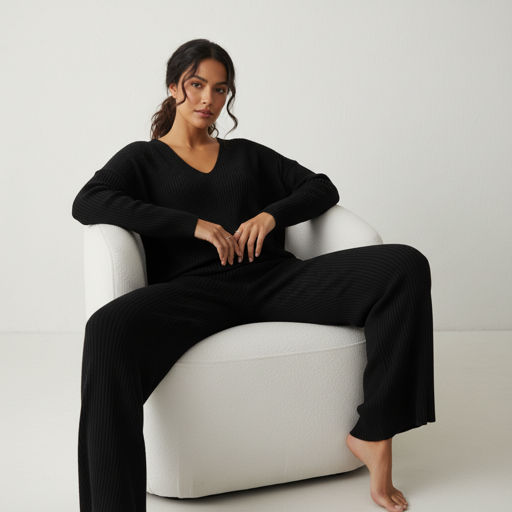 Lounge set zwart vooraanzicht Sanne