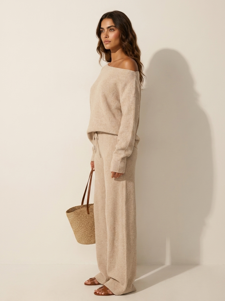 Loungewear set zijaanzicht beige Sophie