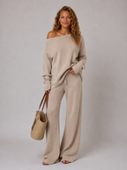 Loungewear set beige vooraanzicht tas Sophie