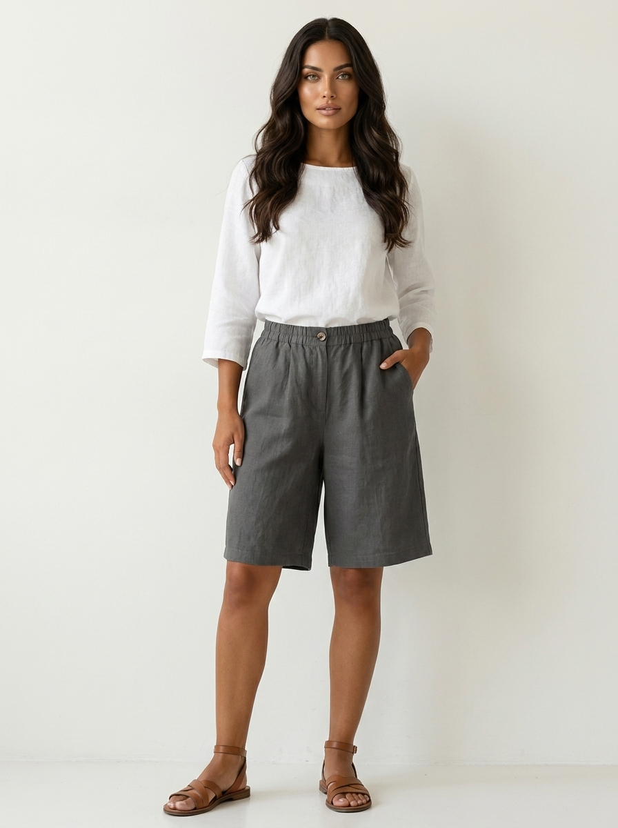 Luchtige Linnen look bermudashort - Mara