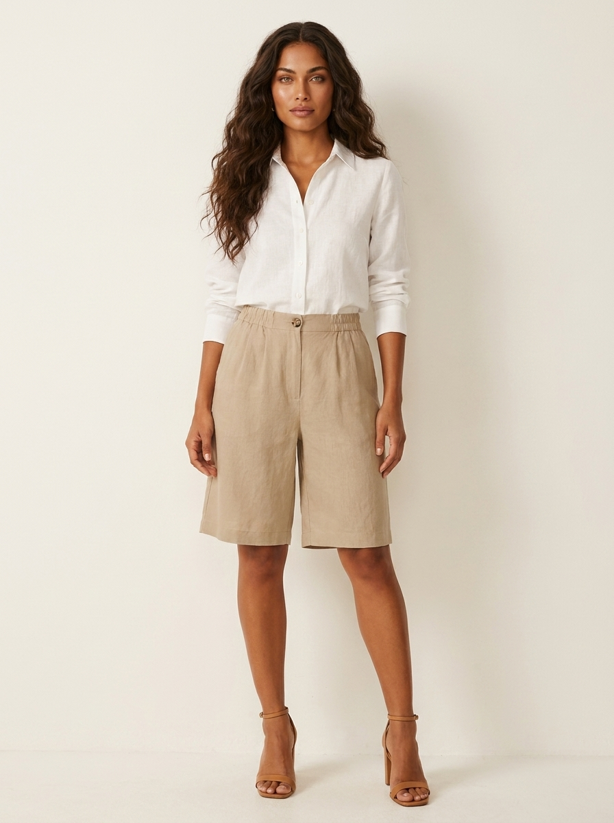 Luchtige Linnen look bermudashort - Mara