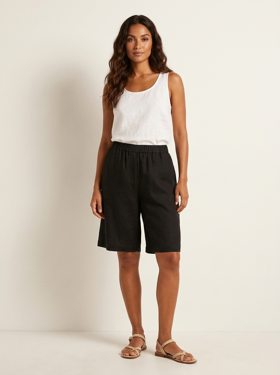 Luchtige Linnen look bermudashort - Mara