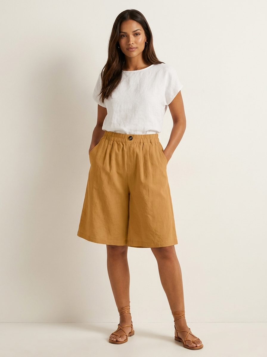 Luchtige Linnen look bermudashort - Mara