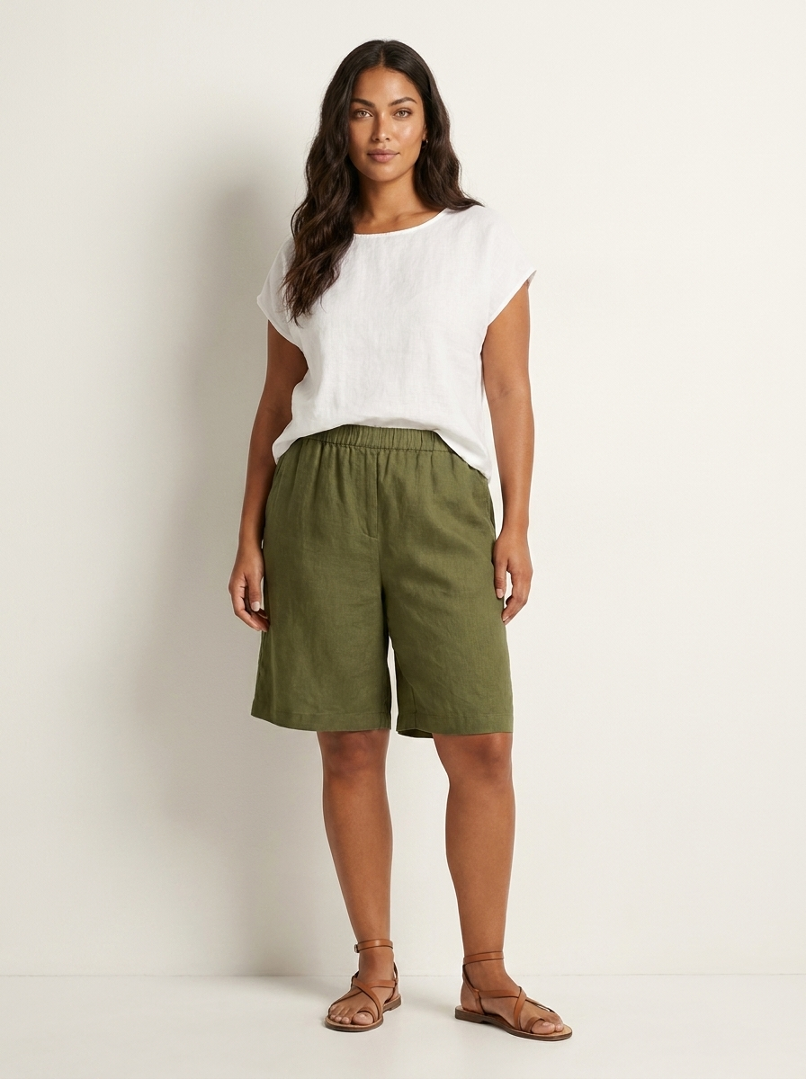 Luchtige Linnen look bermudashort - Mara