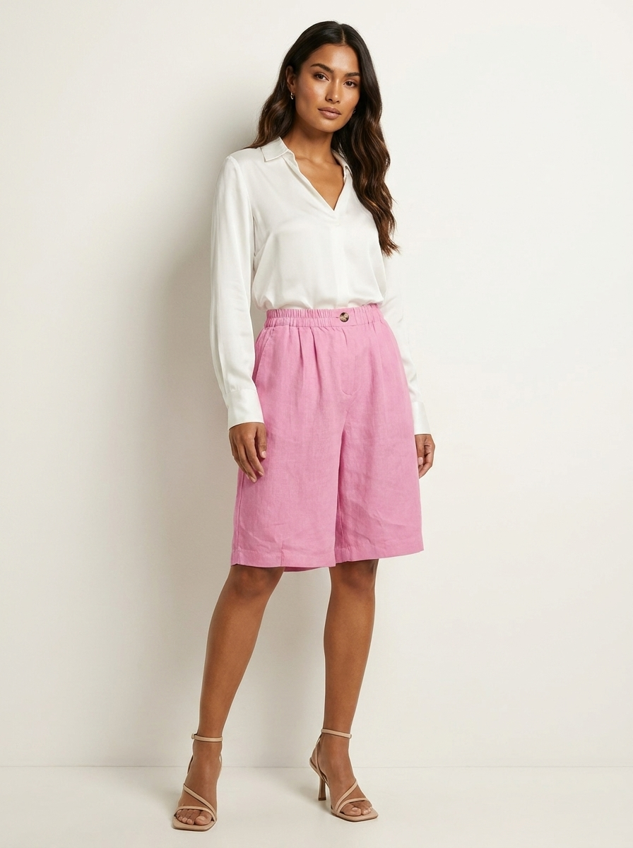 Luchtige Linnen look bermudashort - Mara
