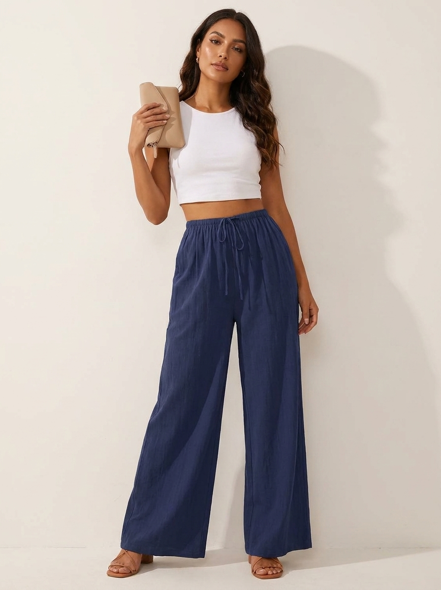 Luchtige wide leg broek met trekkoord - Lia