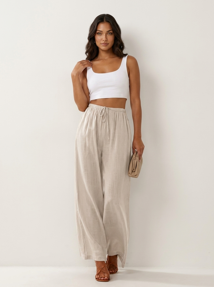 Luchtige wide leg broek met trekkoord - Lia