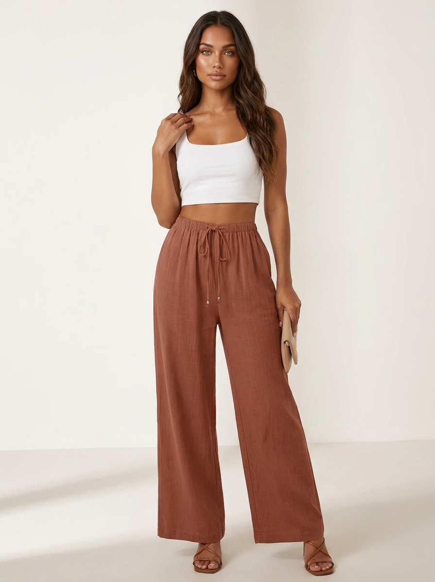 Luchtige wide leg broek met trekkoord - Lia