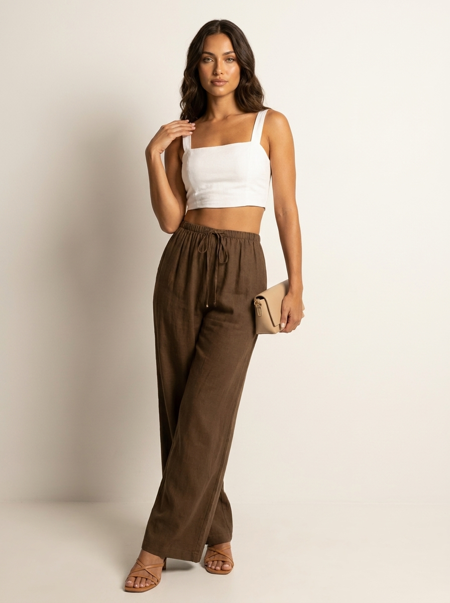 Luchtige wide leg broek met trekkoord - Lia
