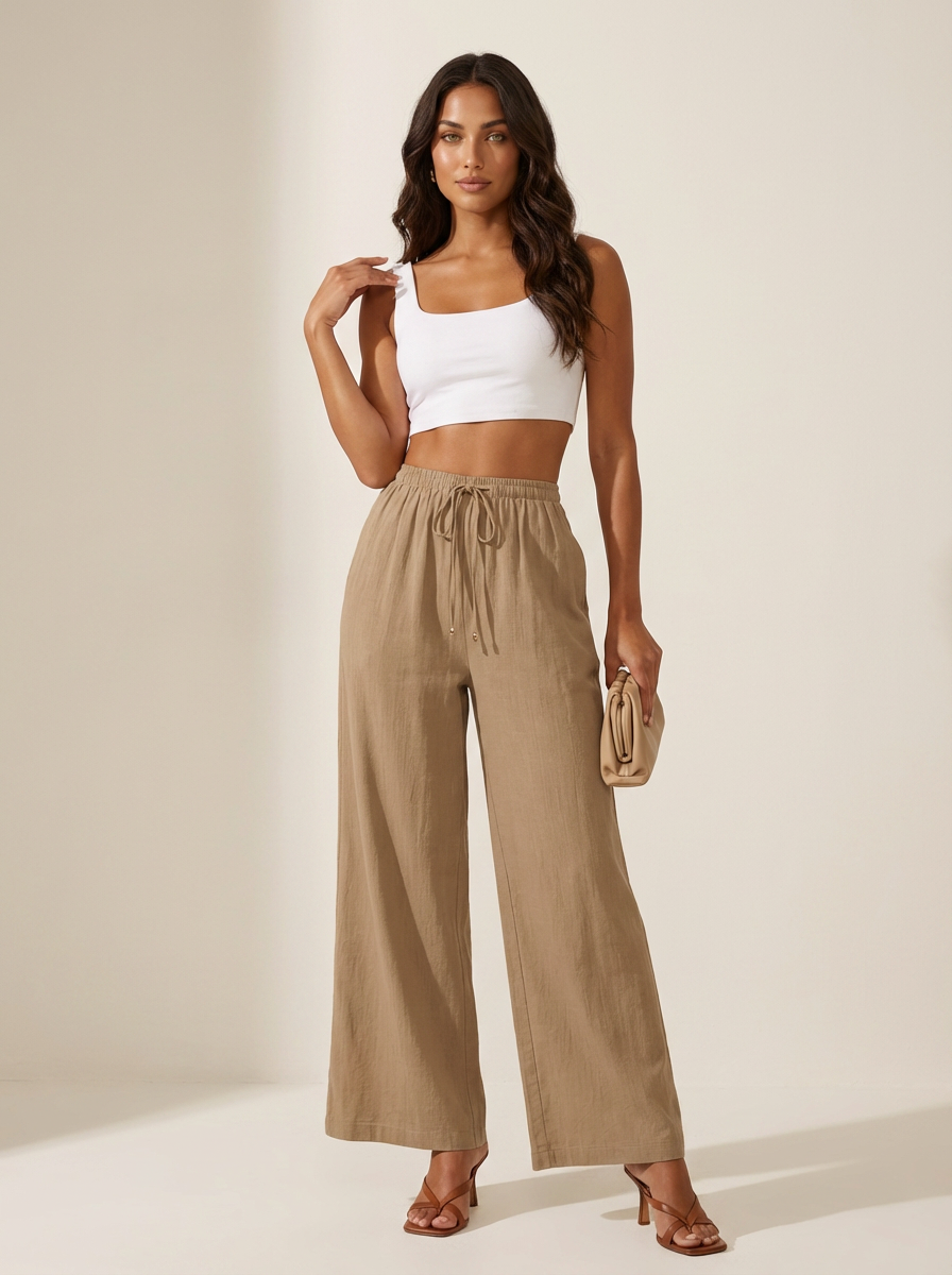 Luchtige wide leg broek met trekkoord - Lia