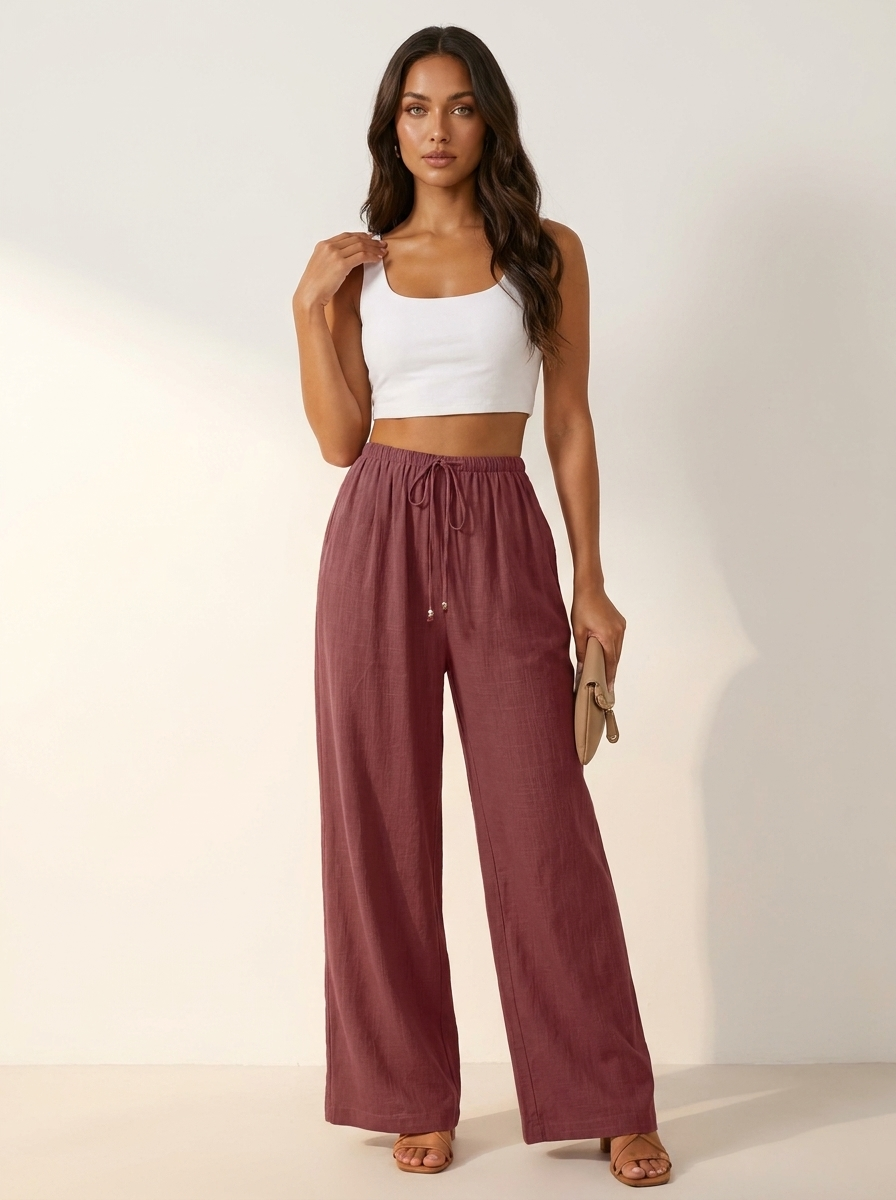 Luchtige wide leg broek met trekkoord - Lia