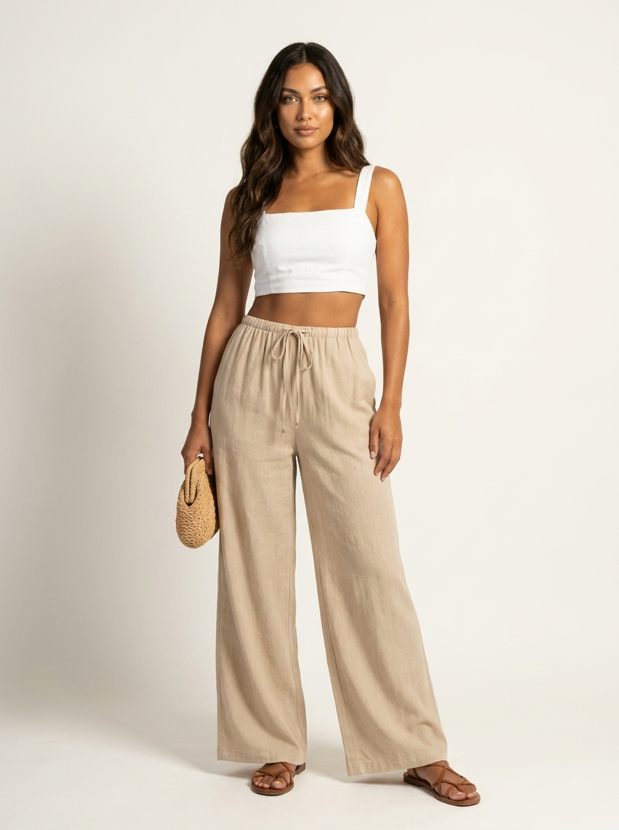 Luchtige wide leg broek met trekkoord - Lia